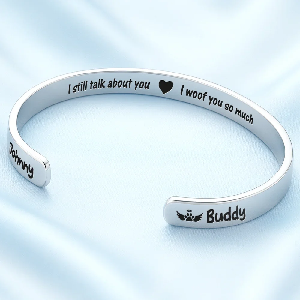 Memorial Pet Loss I Miss You I Know - Personalized Bangle Bracelet Cuff - Image 2