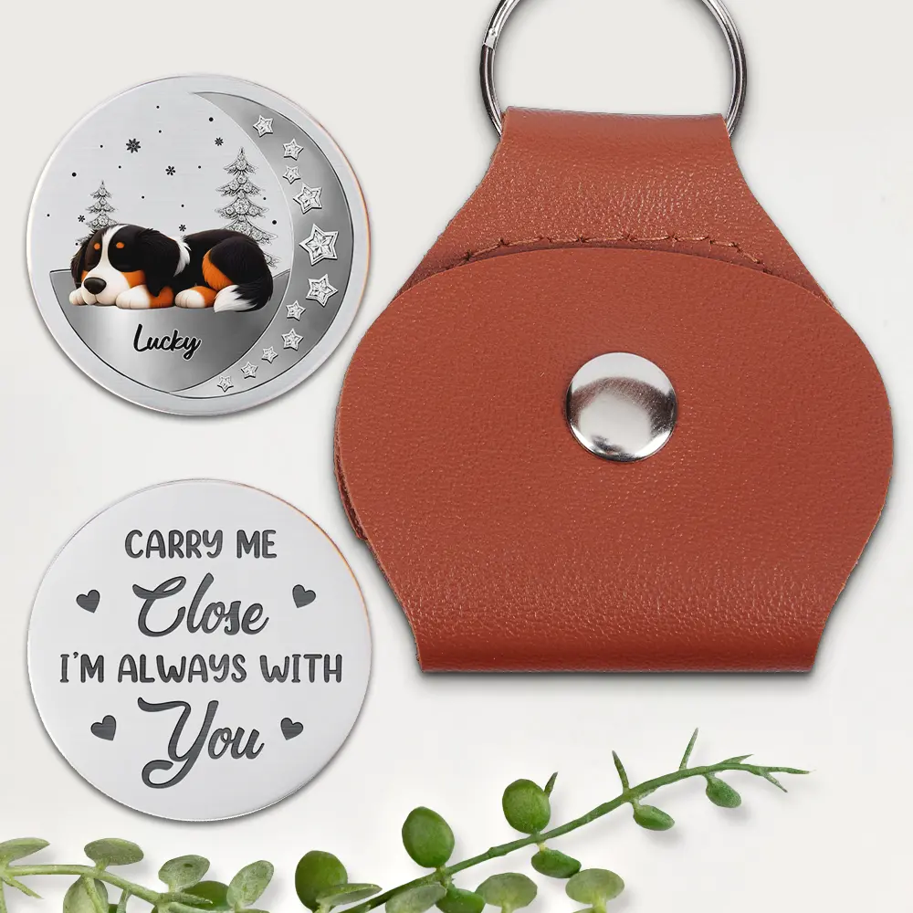Memorial Sleeping Dog Carry Me Close - Personalized Leather Pocket Hug