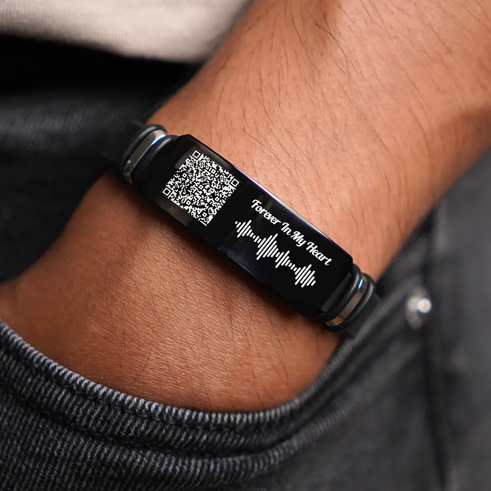 Memorial Voice Recording QR Code Forever In My Heart - Personalized Engraved Bracelet - Image 3