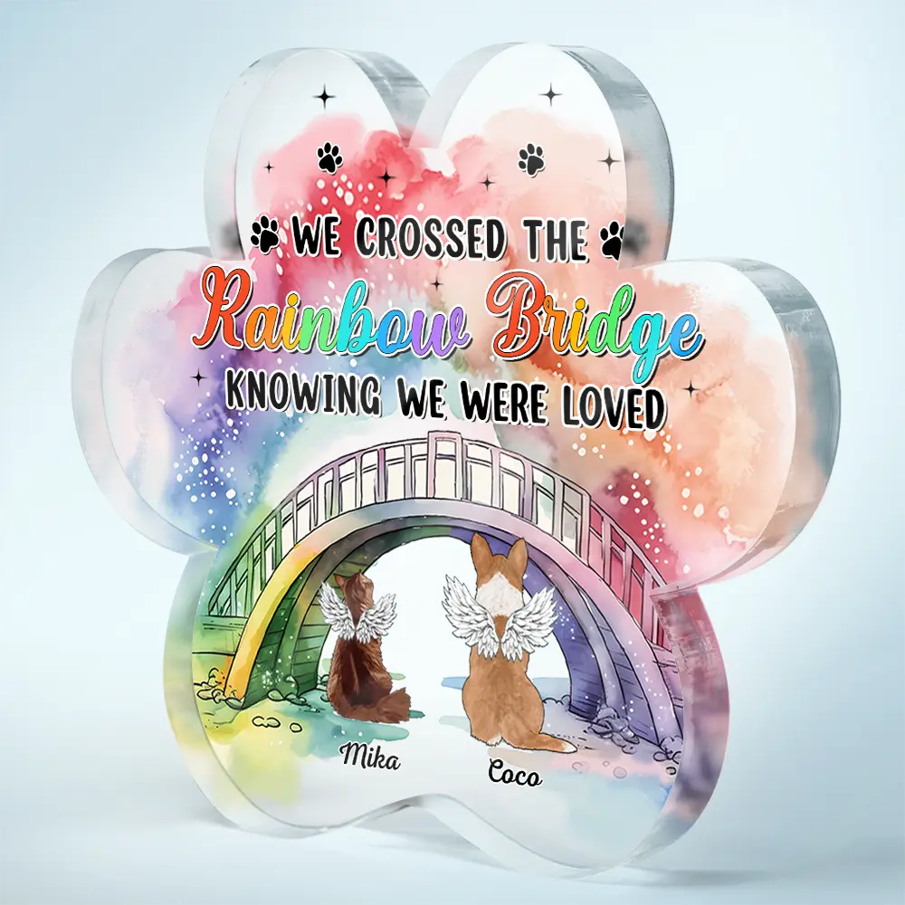 Memorial We Will Meet Again At The Rainbow Bridge - Personalized Paw Shaped Acrylic Plaque - Image 2