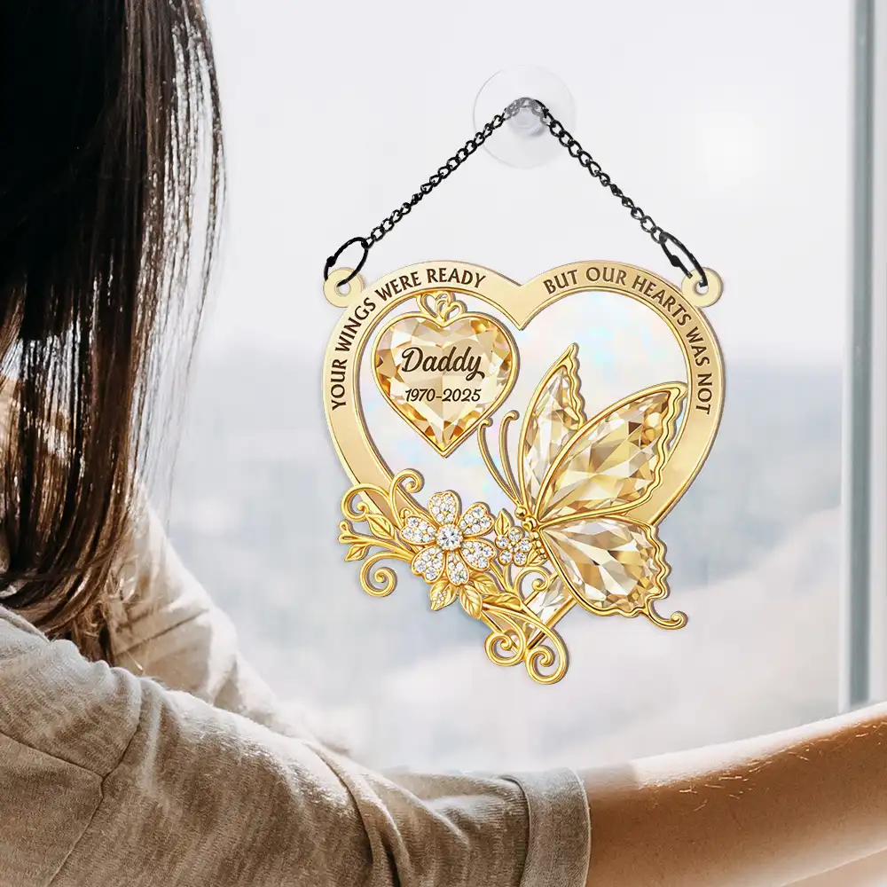 Memorial Your Wings Were Ready Diamond 3D Effect - Personalized Window Hanging Suncatcher Ornament - Image 4