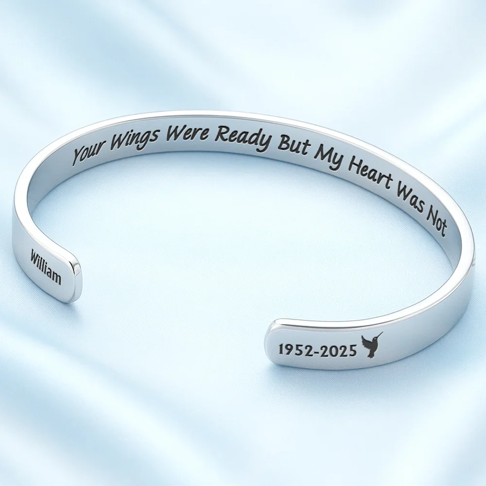Memorial Your Wings Were Ready - Personalized Bangle Bracelet Cuff - Image 2