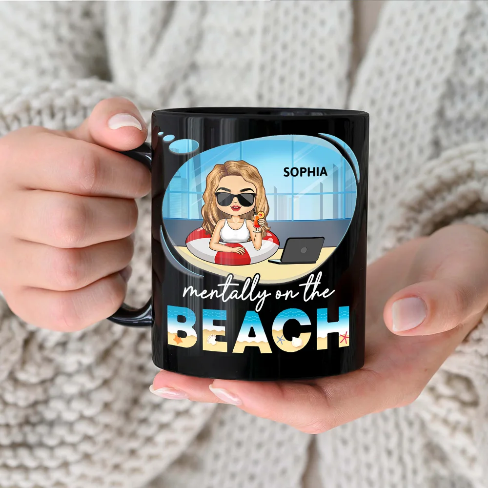 Mentally On The Beach - Personalized Black Mug - Image 3