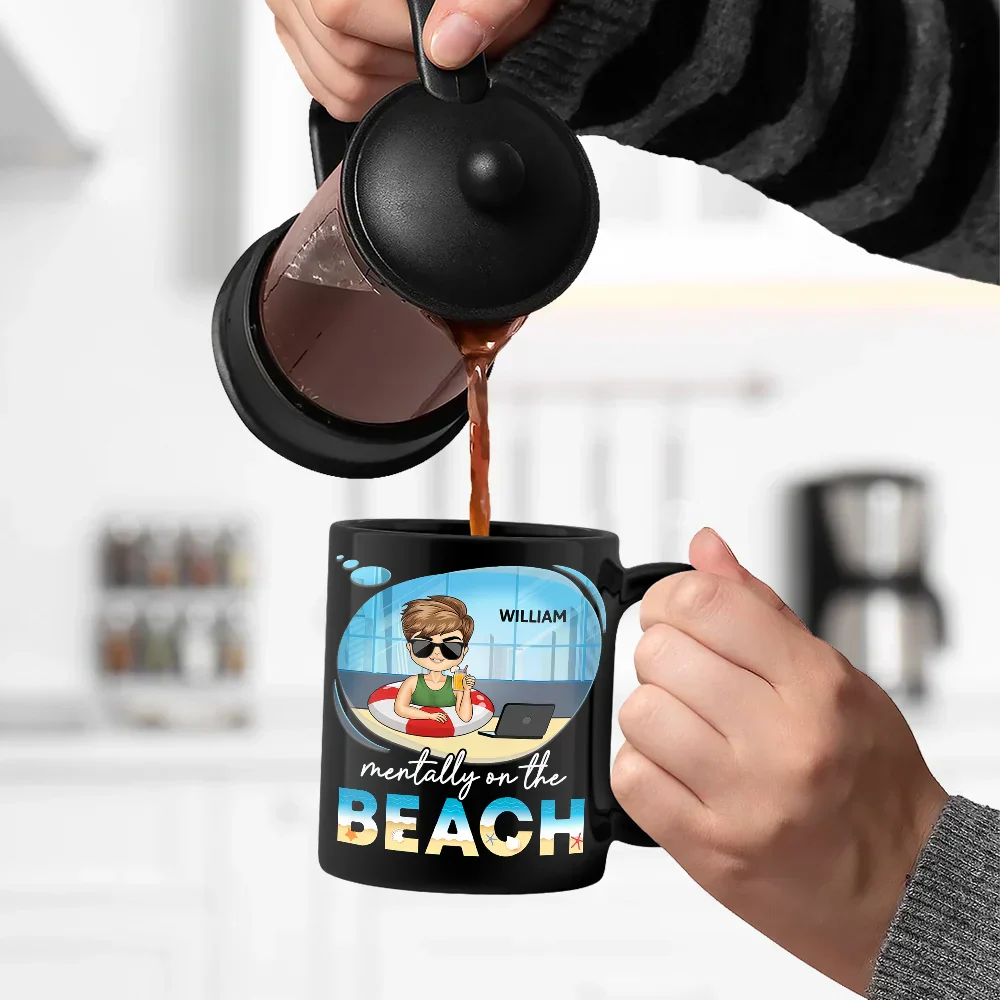 Mentally On The Beach - Personalized Black Mug - Image 5