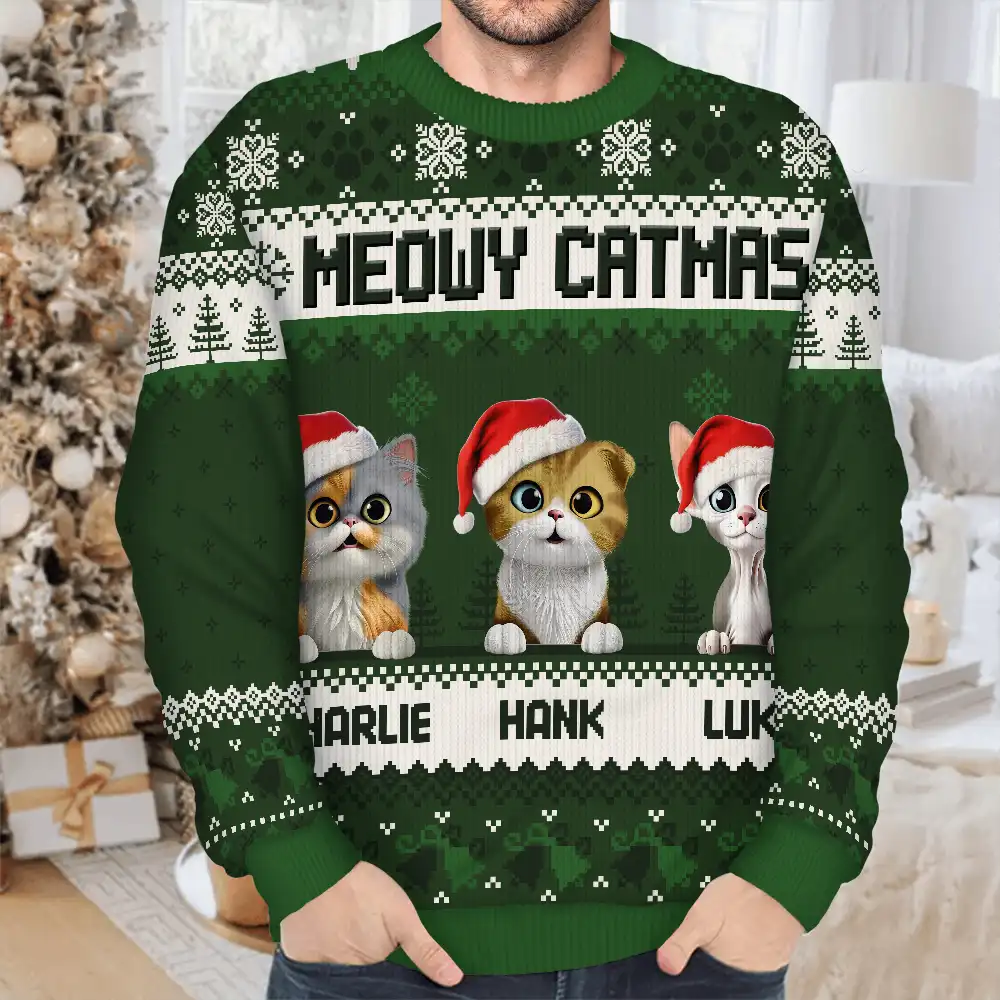 Meowy Catmas 3D Effect Cat - Personalized Unisex Ugly Sweater - Image 4