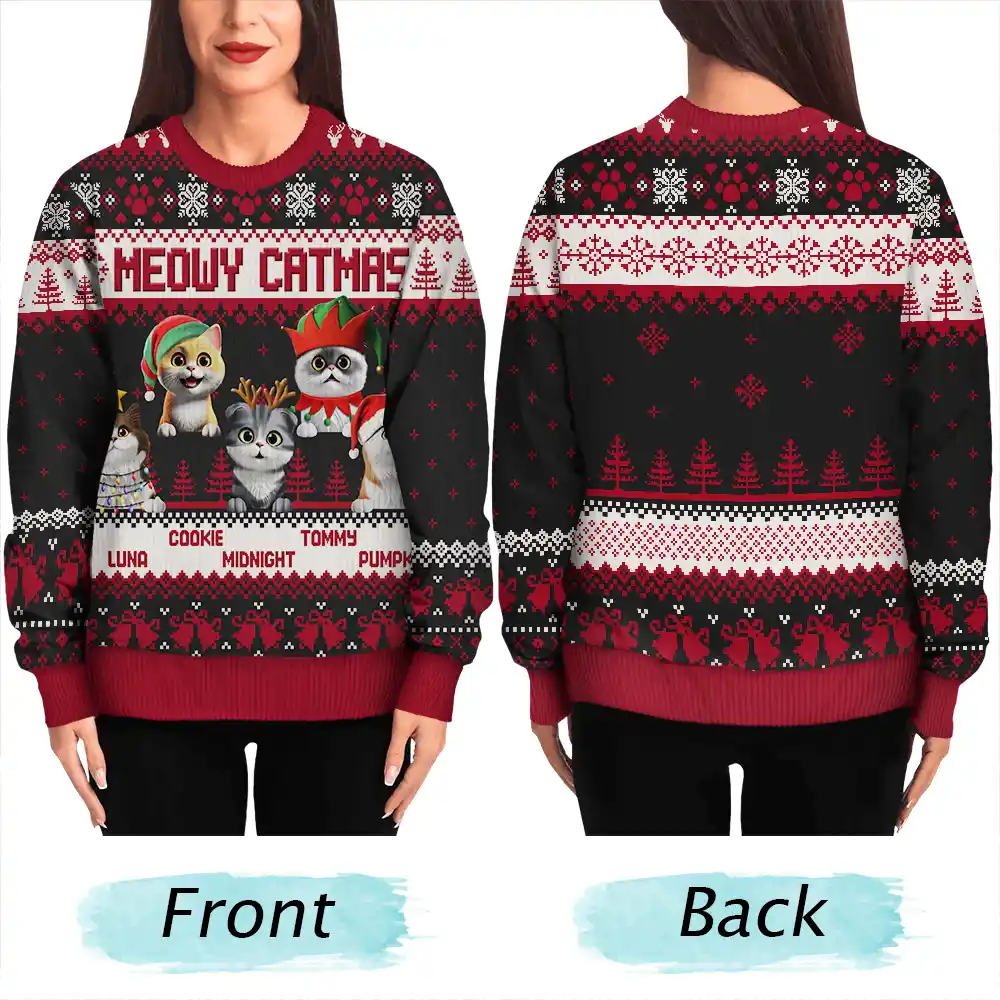 Meowy Catmas 3D Effect Cat - Personalized Unisex Ugly Sweater - Image 5