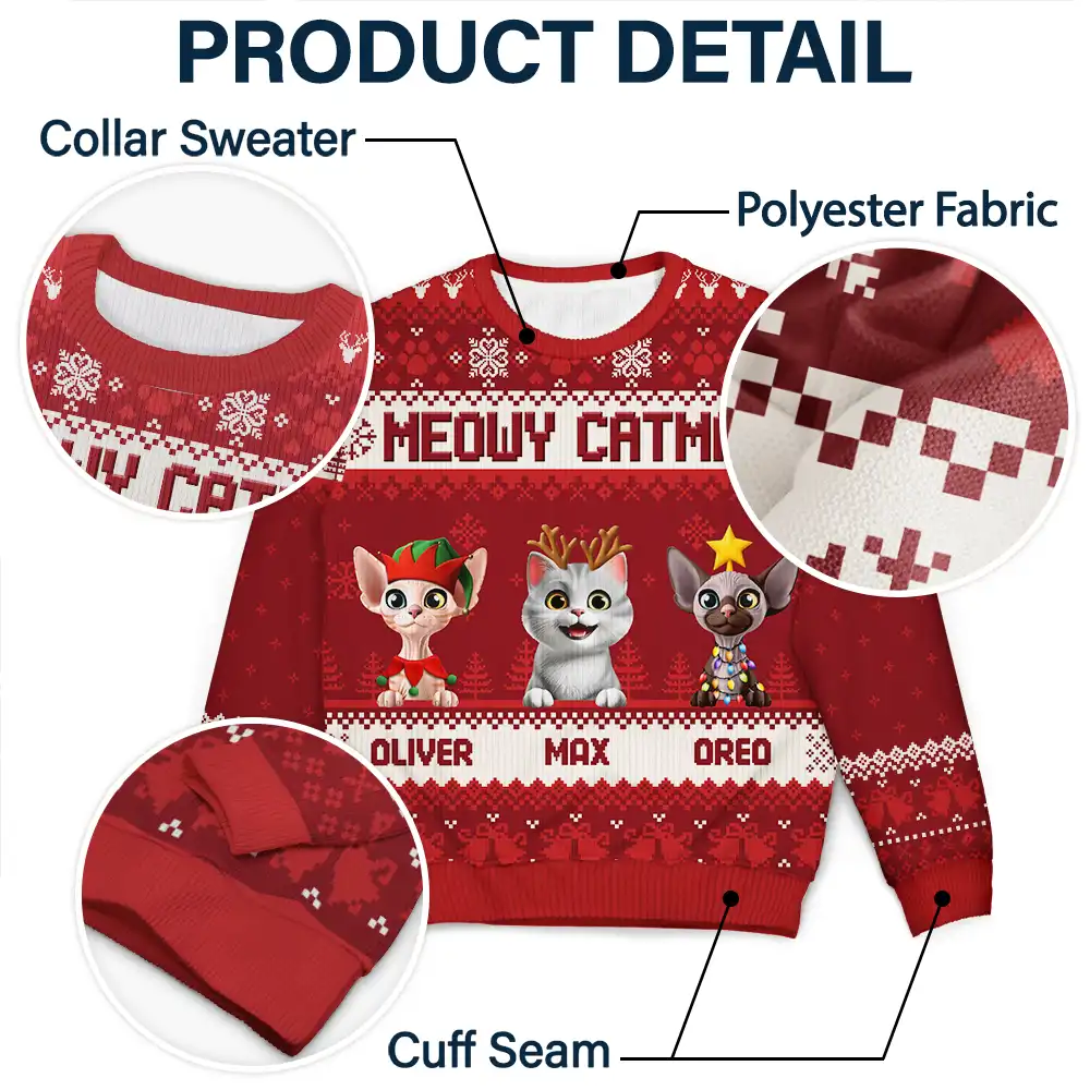 Meowy Catmas 3D Effect Cat - Personalized Unisex Ugly Sweater - Image 6