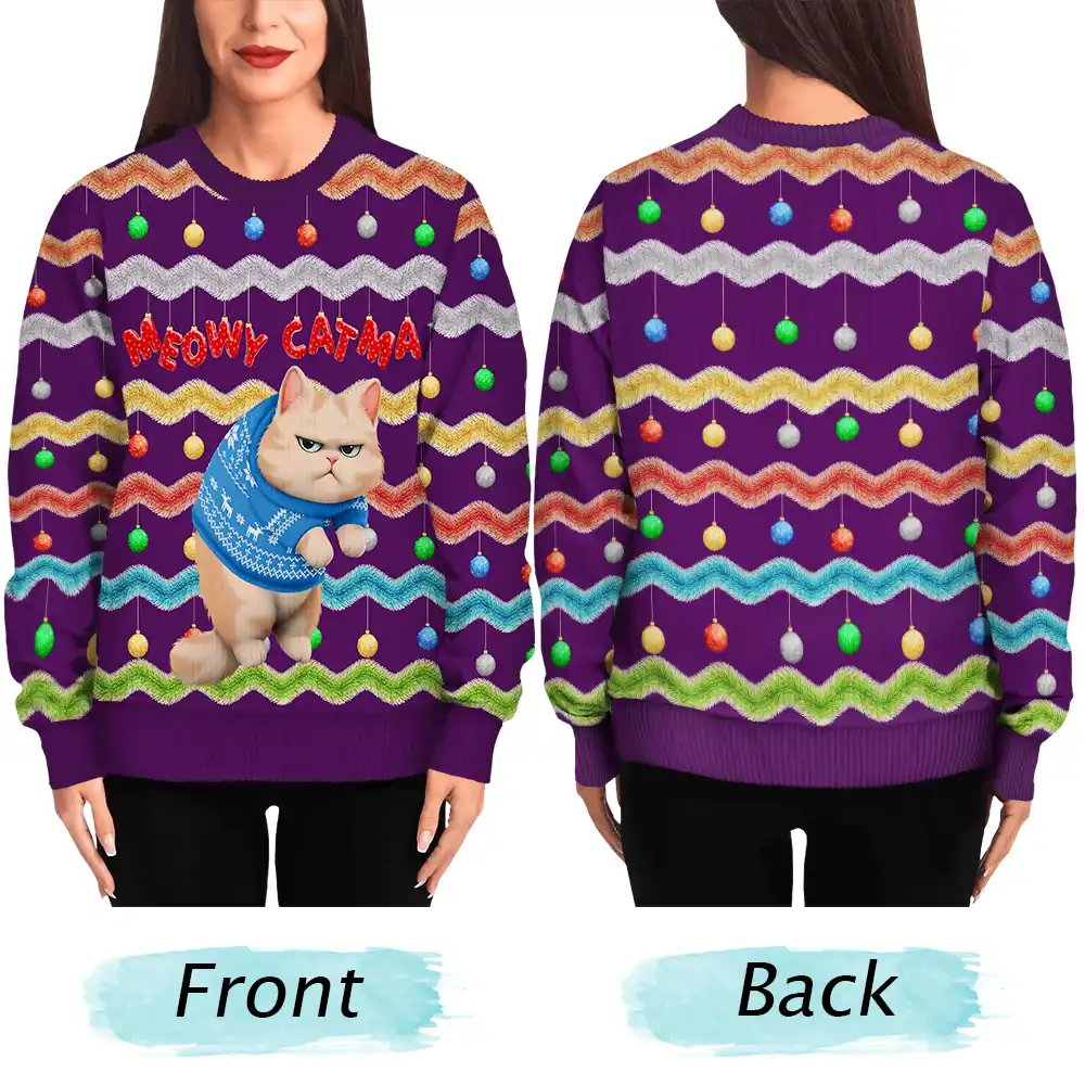 Meowy Catmas 3D Effect Hanging Cat Fun Tinsel - Personalized Unisex Ugly Sweater - Image 4
