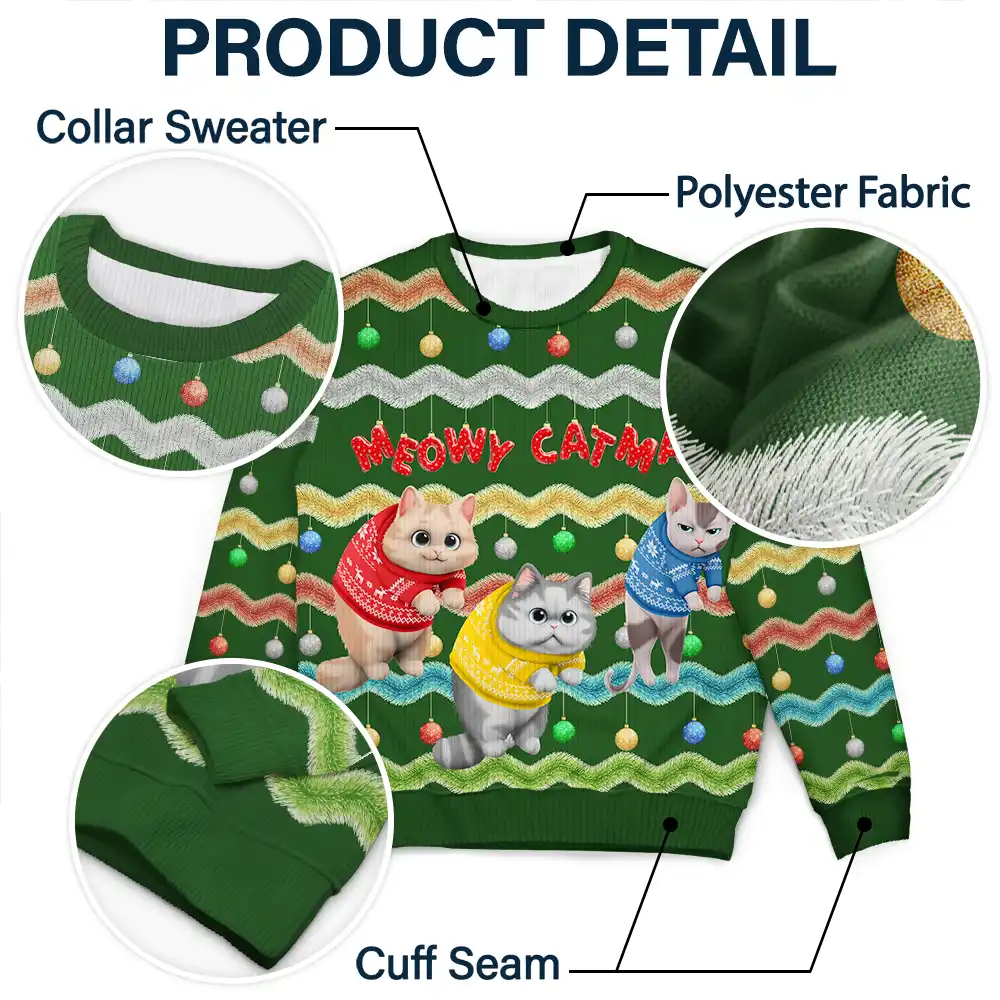 Meowy Catmas 3D Effect Hanging Cat Fun Tinsel - Personalized Unisex Ugly Sweater - Image 5