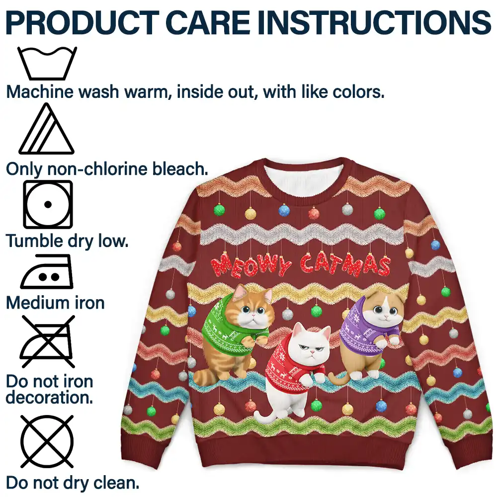 Meowy Catmas 3D Effect Hanging Cat Fun Tinsel - Personalized Unisex Ugly Sweater - Image 6