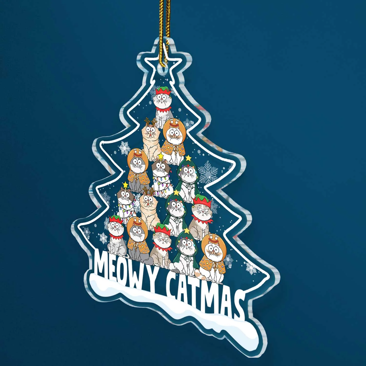 Meowy Catmas Cartoon Style - Christmas Gift For Cat Lovers - Personalized Custom Shaped Acrylic Ornament - Image 2