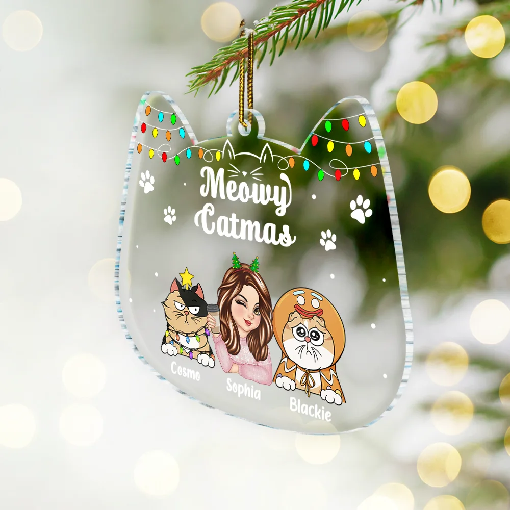 Meowy Catmas Cat Mom - Personalized Custom Shaped Acrylic Ornament - Image 2