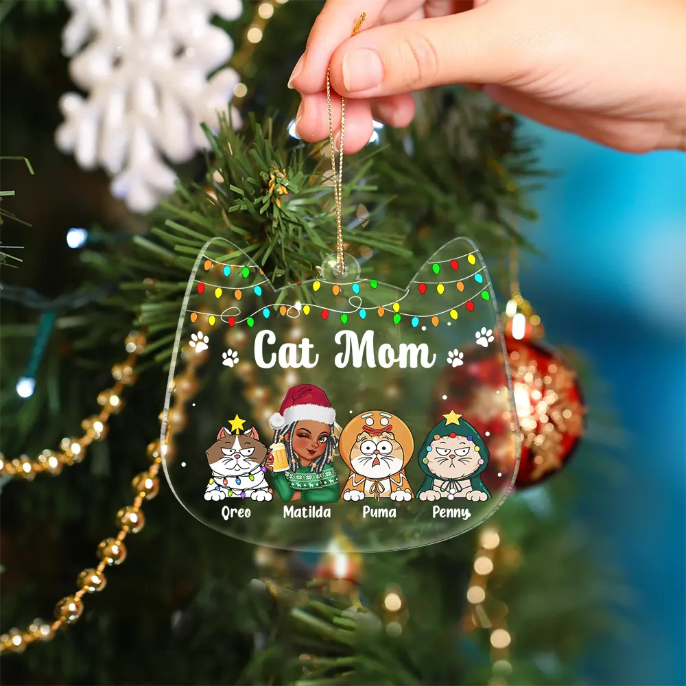 Meowy Catmas Cat Mom - Personalized Custom Shaped Acrylic Ornament - Image 4