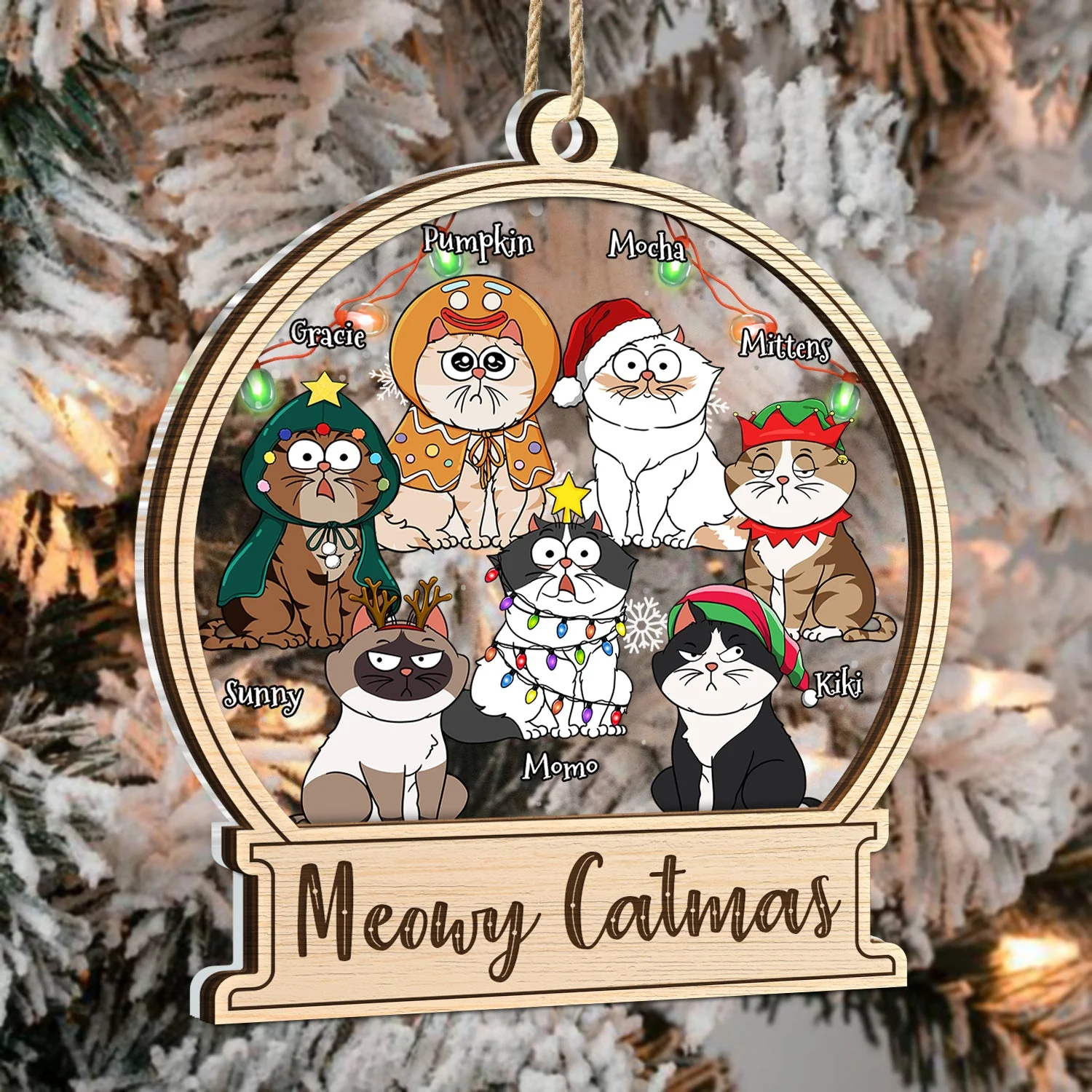 Meowy Catmas - Christmas Gift For Cat Lovers - Personalized 2-Layered Mix Ornament - Image 3