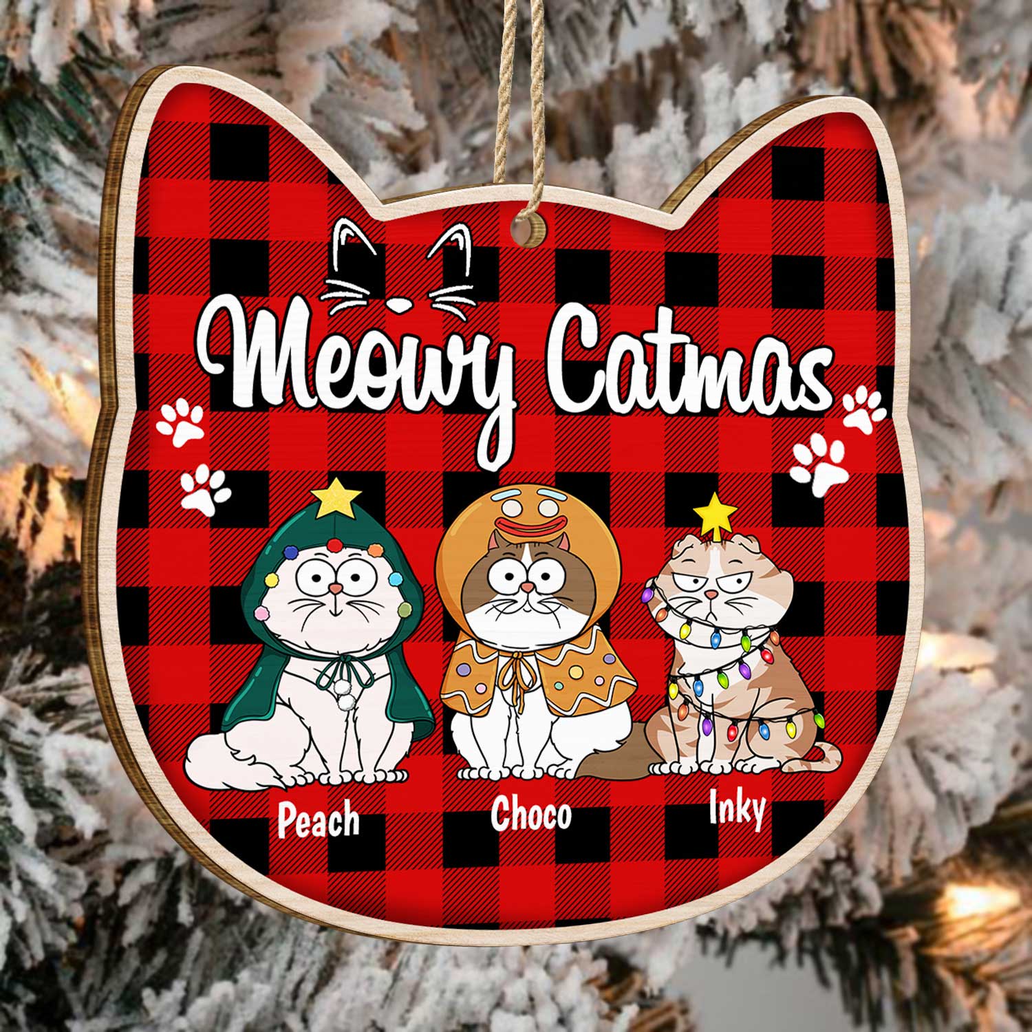 Meowy Catmas - Christmas Gift For Cat Lovers - Personalized Custom Shaped Wooden Ornament - Image 4