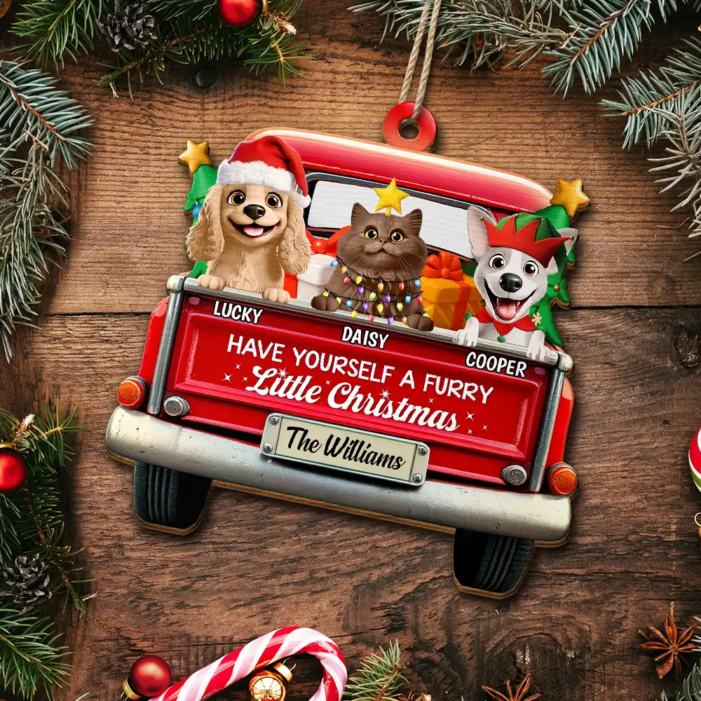 Meowy Catmas Christmas Tree - Personalized Custom Shaped Wooden Ornament - Image 5