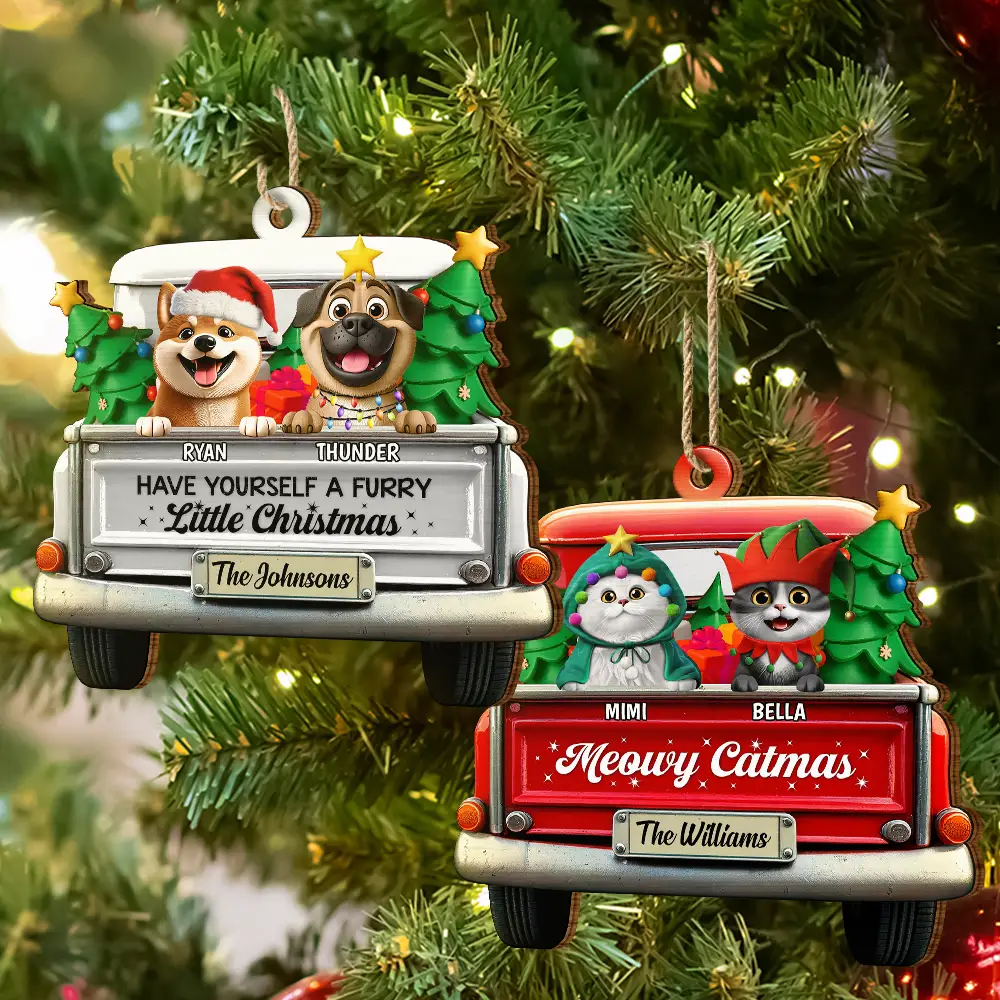 Meowy Catmas Christmas Tree - Personalized Custom Shaped Wooden Ornament - Image 6