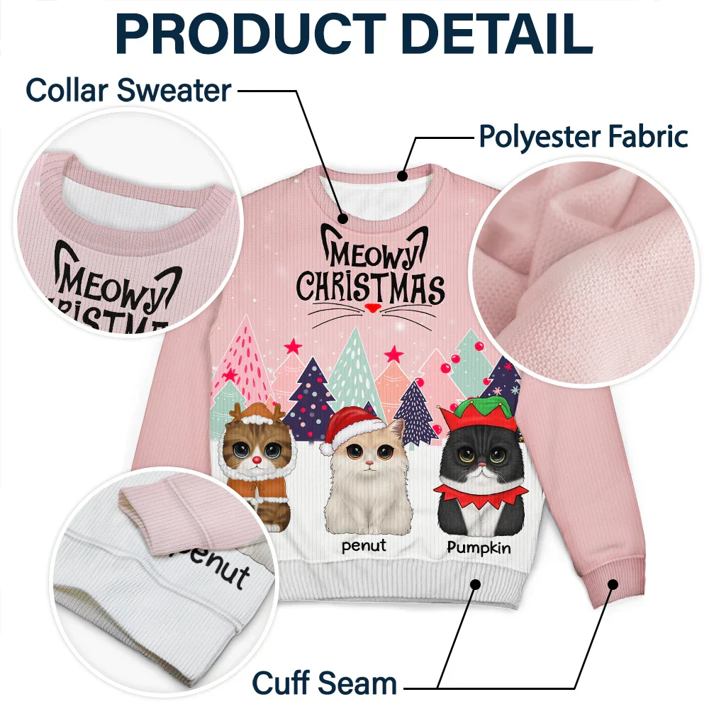 Meowy Catmas Cute Cats With Big Eyes - Personalized Unisex Ugly Sweater - Image 6