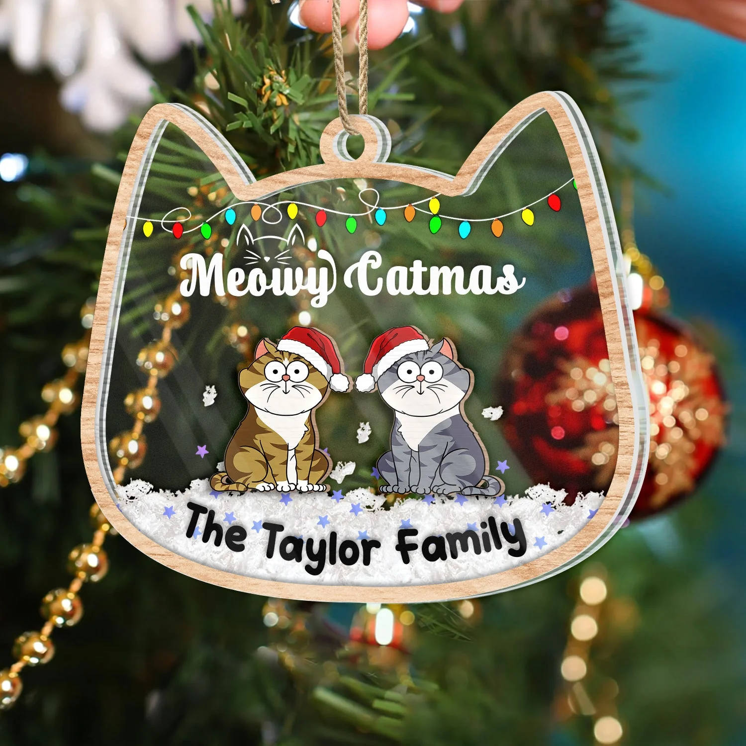 Meowy Catmas Funny Cartoon Cats - Christmas Gift For Cat Lovers - Personalized 3-Layered Acrylic Shaker Ornament - Image 4