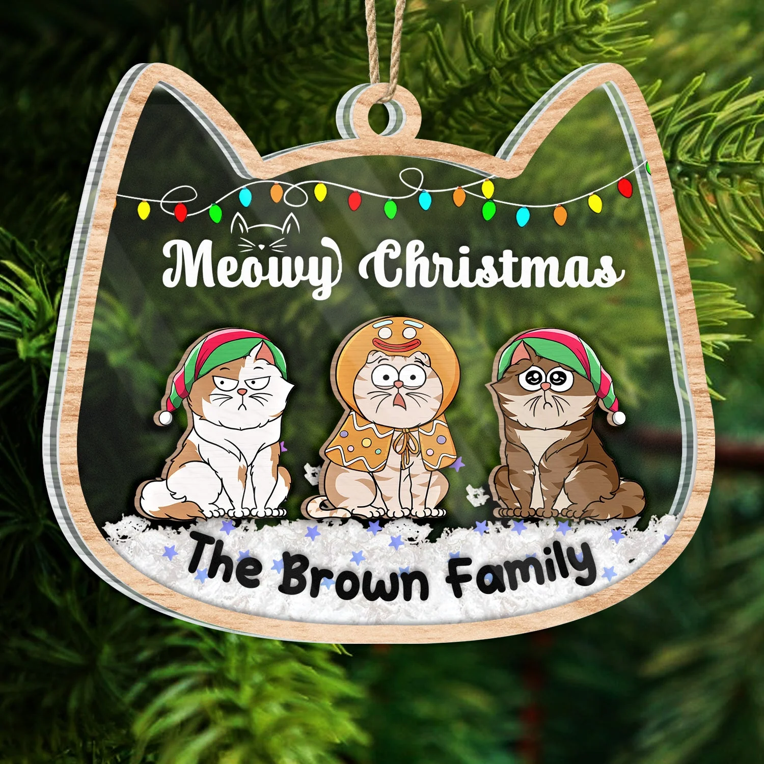 Meowy Catmas Funny Cartoon Cats - Christmas Gift For Cat Lovers - Personalized 3-Layered Acrylic Shaker Ornament - Image 5