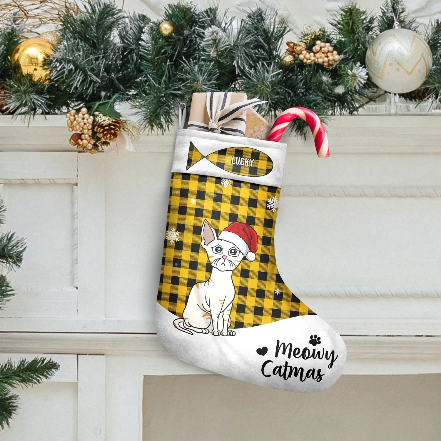 Meowy Catmas Funny Cartoon Cats - Christmas Gift For Cat Lovers - Personalized Christmas Stocking - Image 2