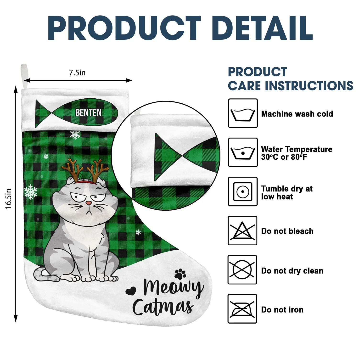 Meowy Catmas Funny Cartoon Cats - Christmas Gift For Cat Lovers - Personalized Christmas Stocking - Image 5
