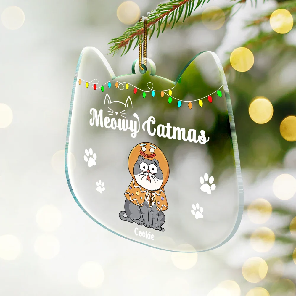 Meowy Catmas Funny Cartoon Cats - Christmas Gift For Cat Lovers - Personalized Custom Shaped Acrylic Ornament - Image 2