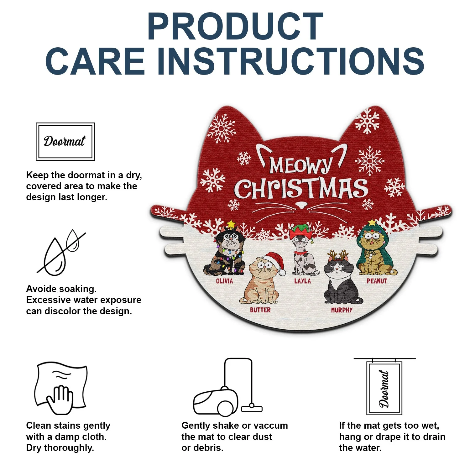 Meowy Catmas Funny Cartoon Cats - Christmas Gift For Cat Lovers - Personalized Custom Shaped Doormat - Image 5