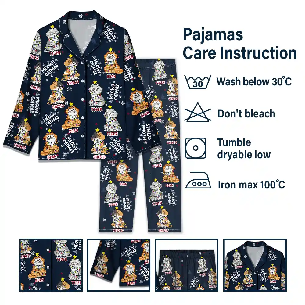 Meowy Catmas Funny Cartoon Cats - Personalized Long Pajamas Set - Image 6