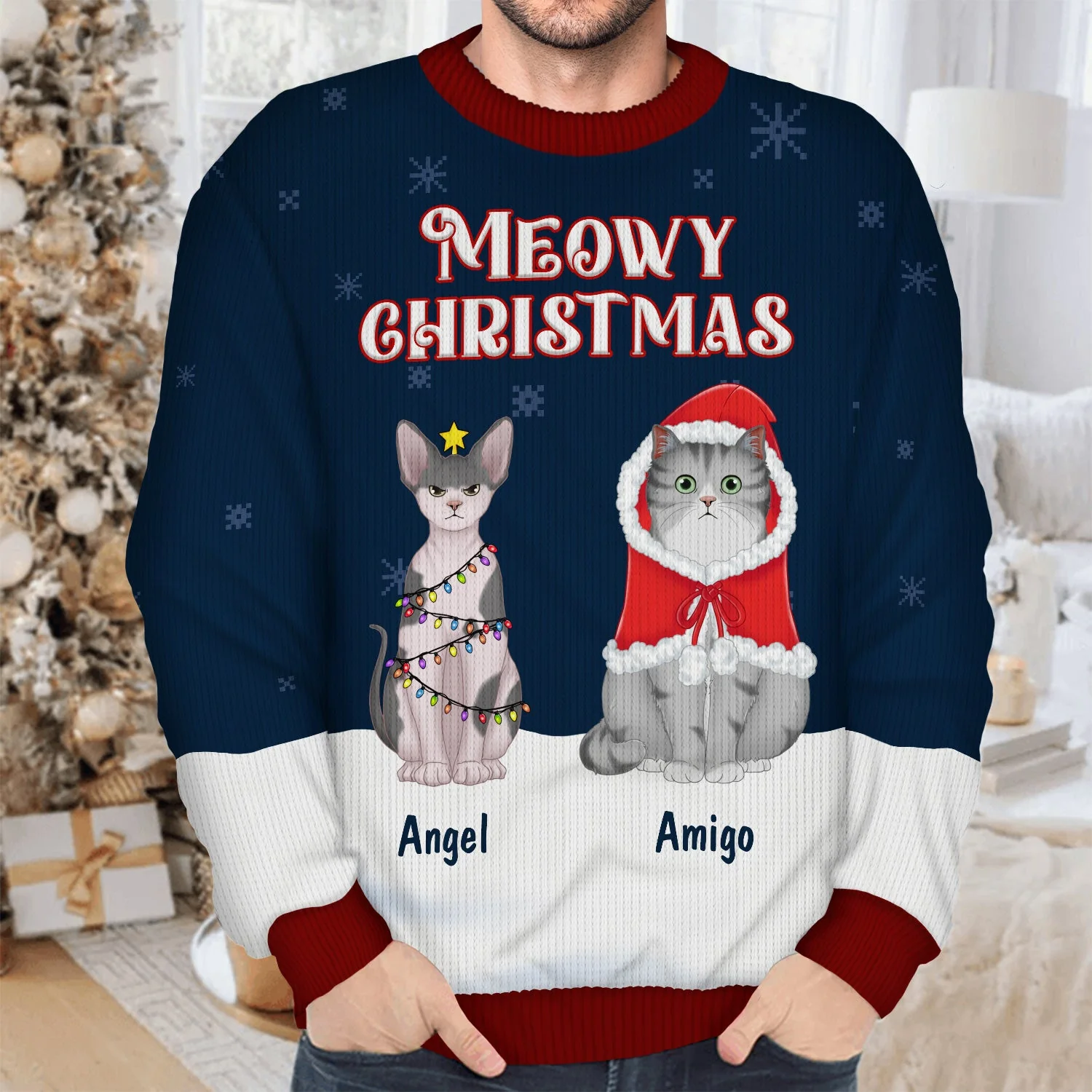 Meowy Catmas - Gift For Cat Lovers - Personalized Unisex Ugly Sweater - Image 4