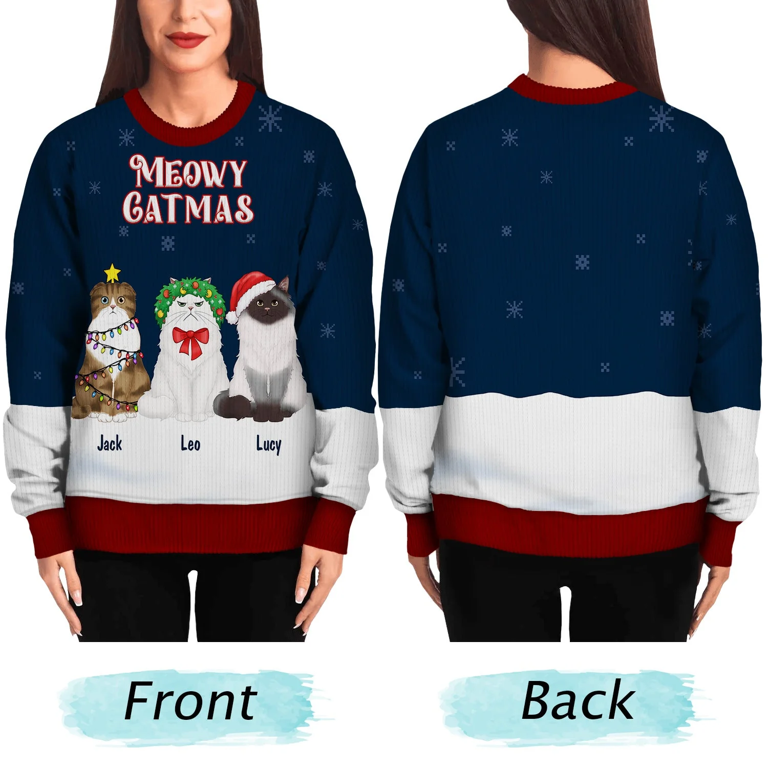 Meowy Catmas - Gift For Cat Lovers - Personalized Unisex Ugly Sweater - Image 5