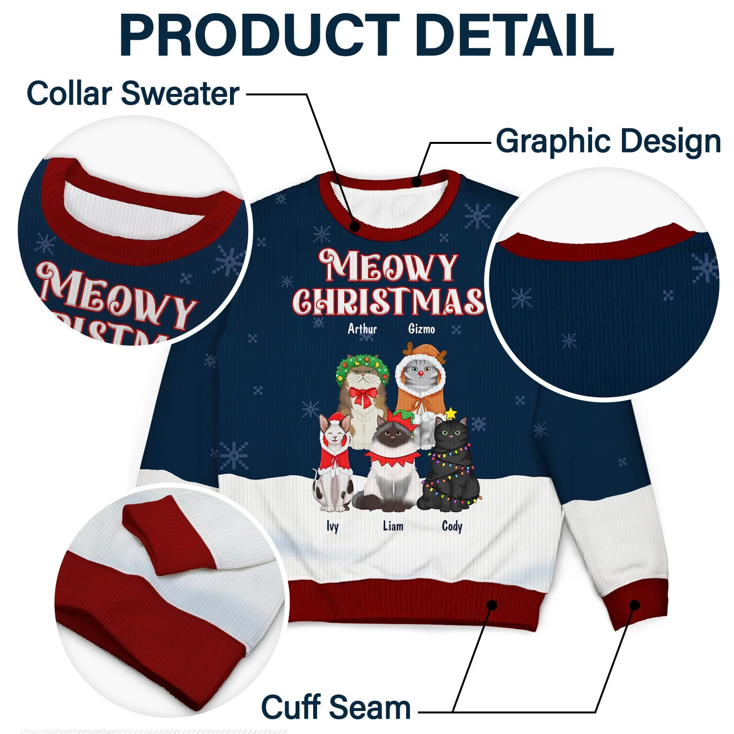 Meowy Catmas - Gift For Cat Lovers - Personalized Unisex Ugly Sweater - Image 6