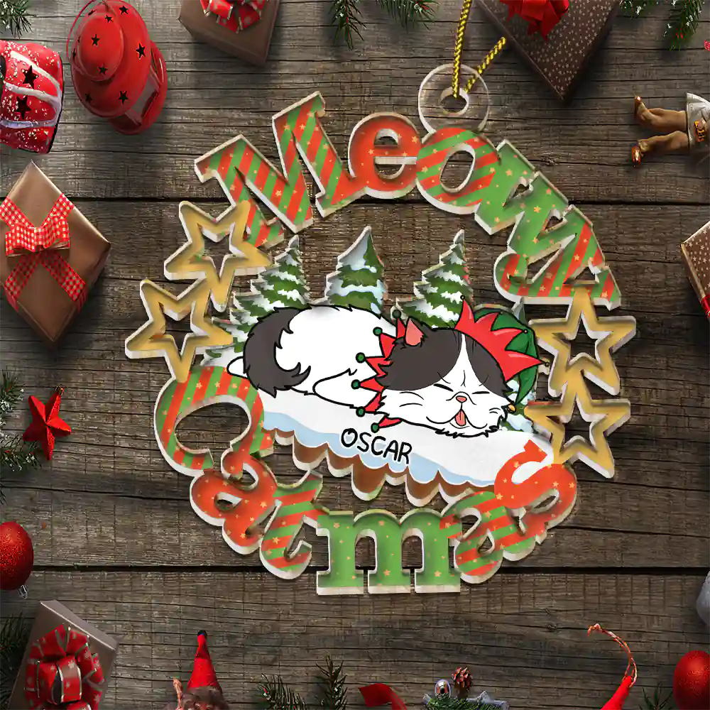 Meowy Catmas Lying Cat - Personalized Cutout Acrylic Ornament - Image 6