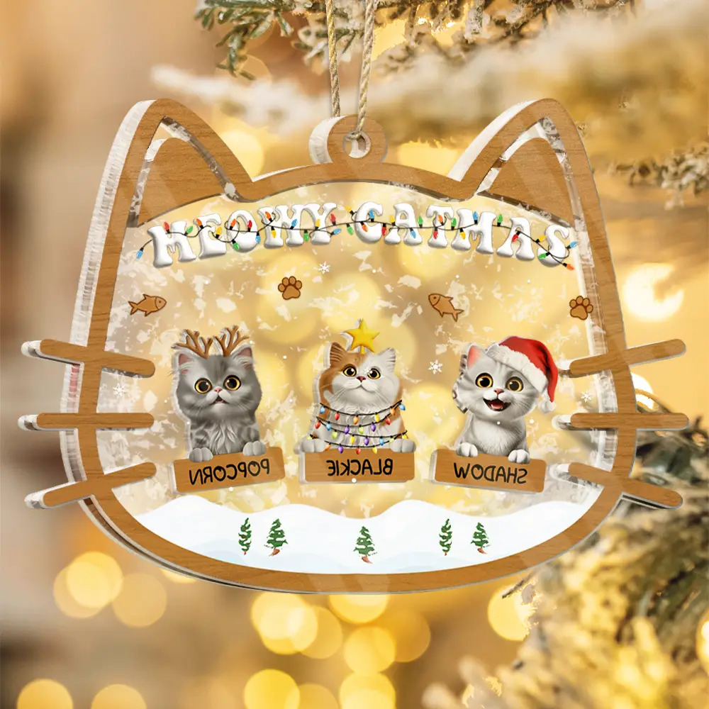 Meowy Catmas - Personalized 3-Layered Acrylic Shaker Ornament - Image 4
