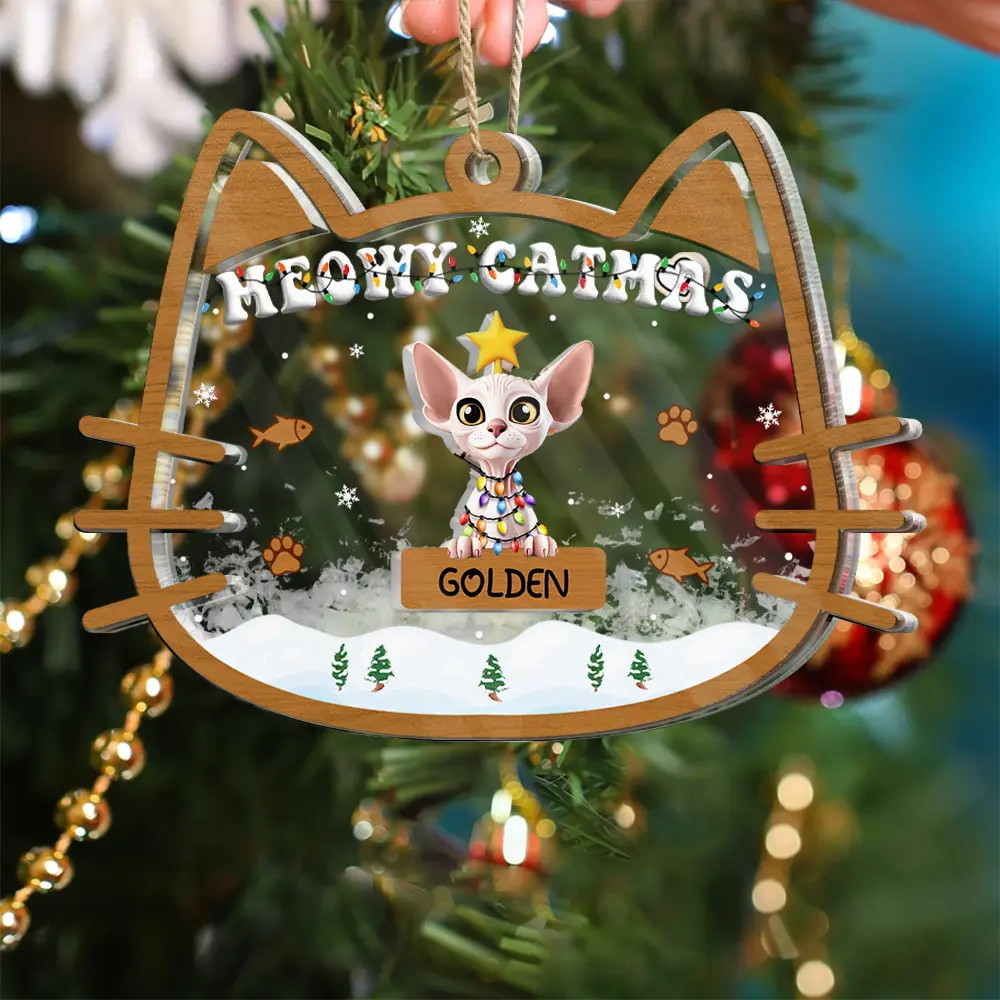 Meowy Catmas - Personalized 3-Layered Acrylic Shaker Ornament - Image 5