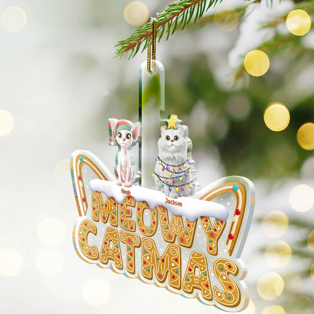 Meowy Catmas - Personalized Custom Shaped Acrylic Ornament - Image 2