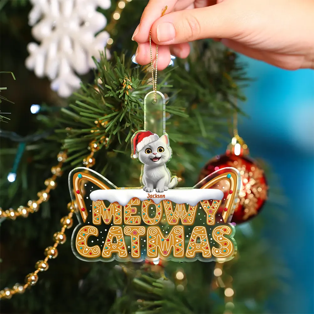 Meowy Catmas - Personalized Custom Shaped Acrylic Ornament - Image 4