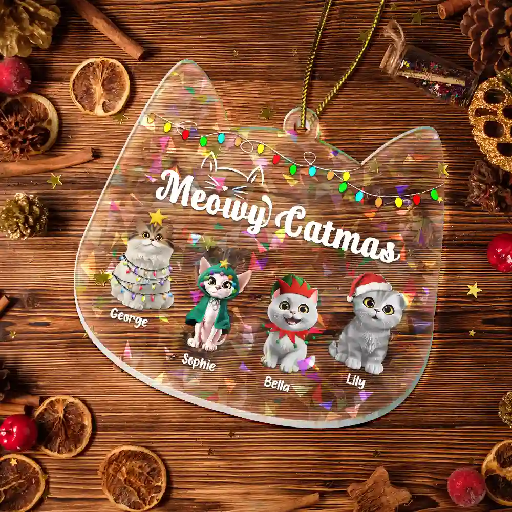 Meowy Catmas - Personalized Holographic Acrylic Ornament - Image 5