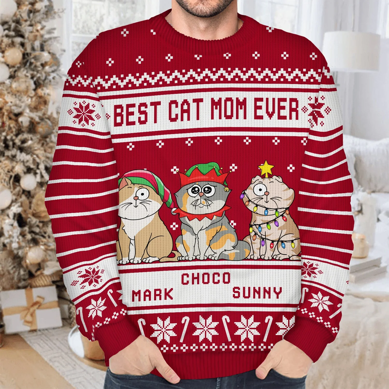 Meowy Christmas - Christmas Gift For Cat Lovers - Personalized Unisex Ugly Sweater - Image 4
