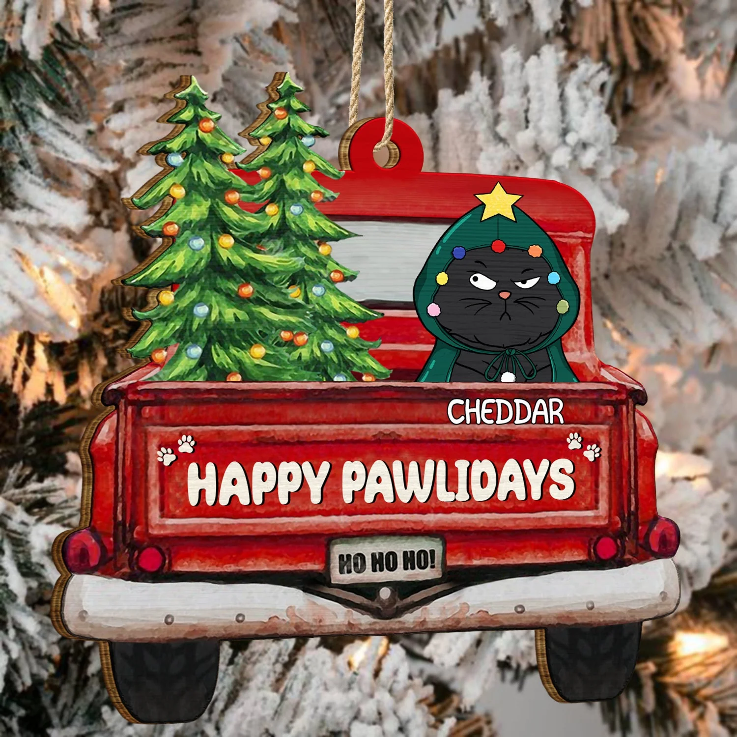 Meowy Christmas - Christmas Gift For Cat Lovers - Personalized Wooden Cutout Ornament - Image 4