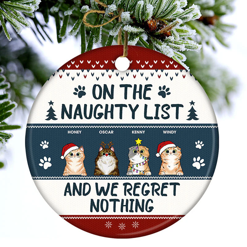 Meowy Christmas - Gift For Cat Lovers - Personalized Custom Circle Ceramic Ornament - Image 3