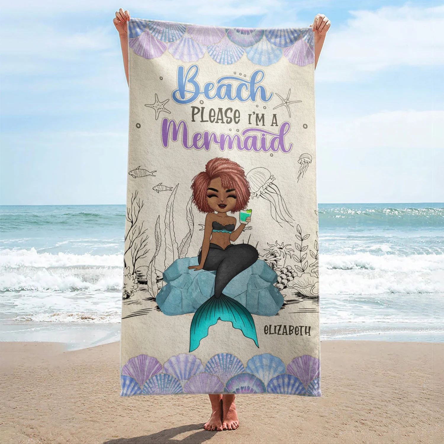 Mermaid Beach Please I'm A Mermaid - Gift For Women, Beach Lovers - Personalized Beach Towel - Image 2