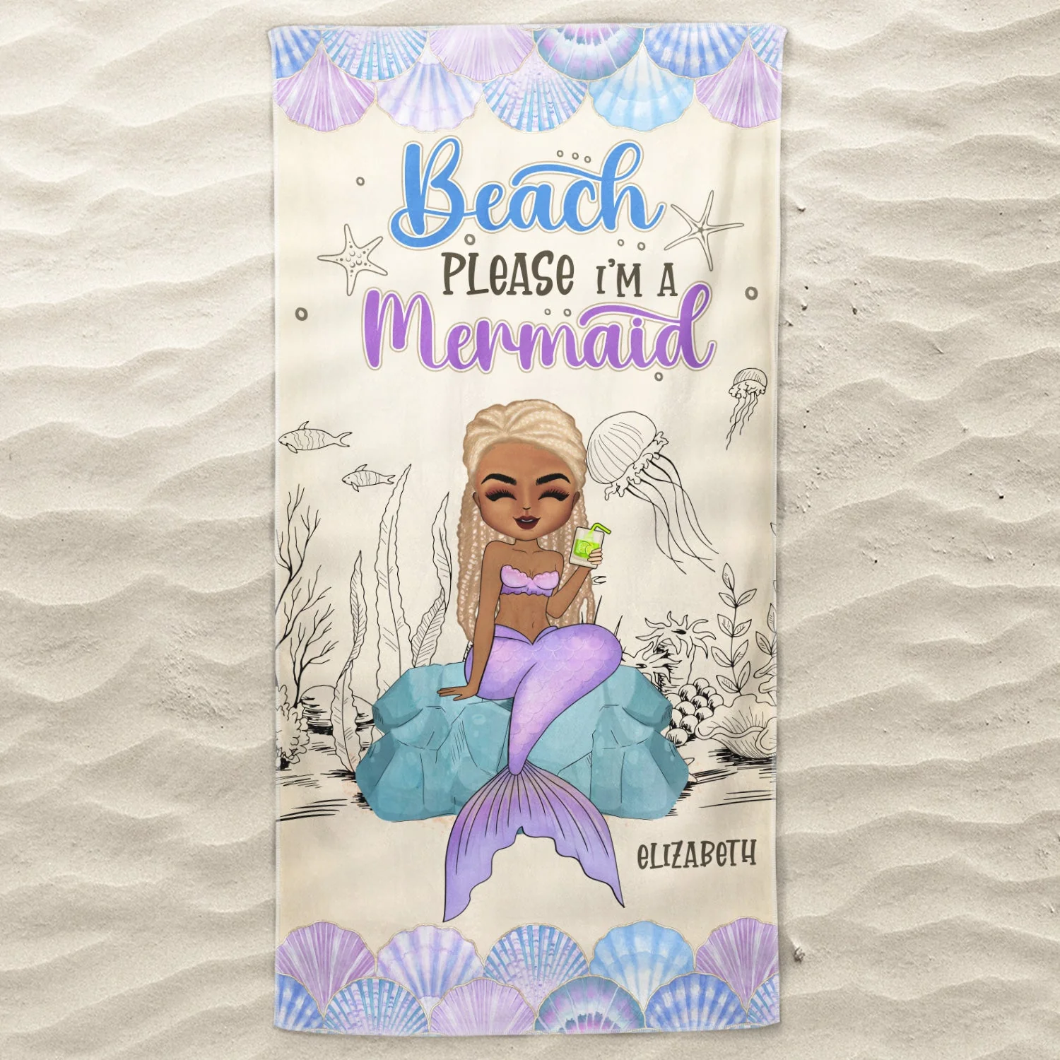 Mermaid Beach Please I'm A Mermaid - Gift For Women, Beach Lovers - Personalized Beach Towel - Image 3