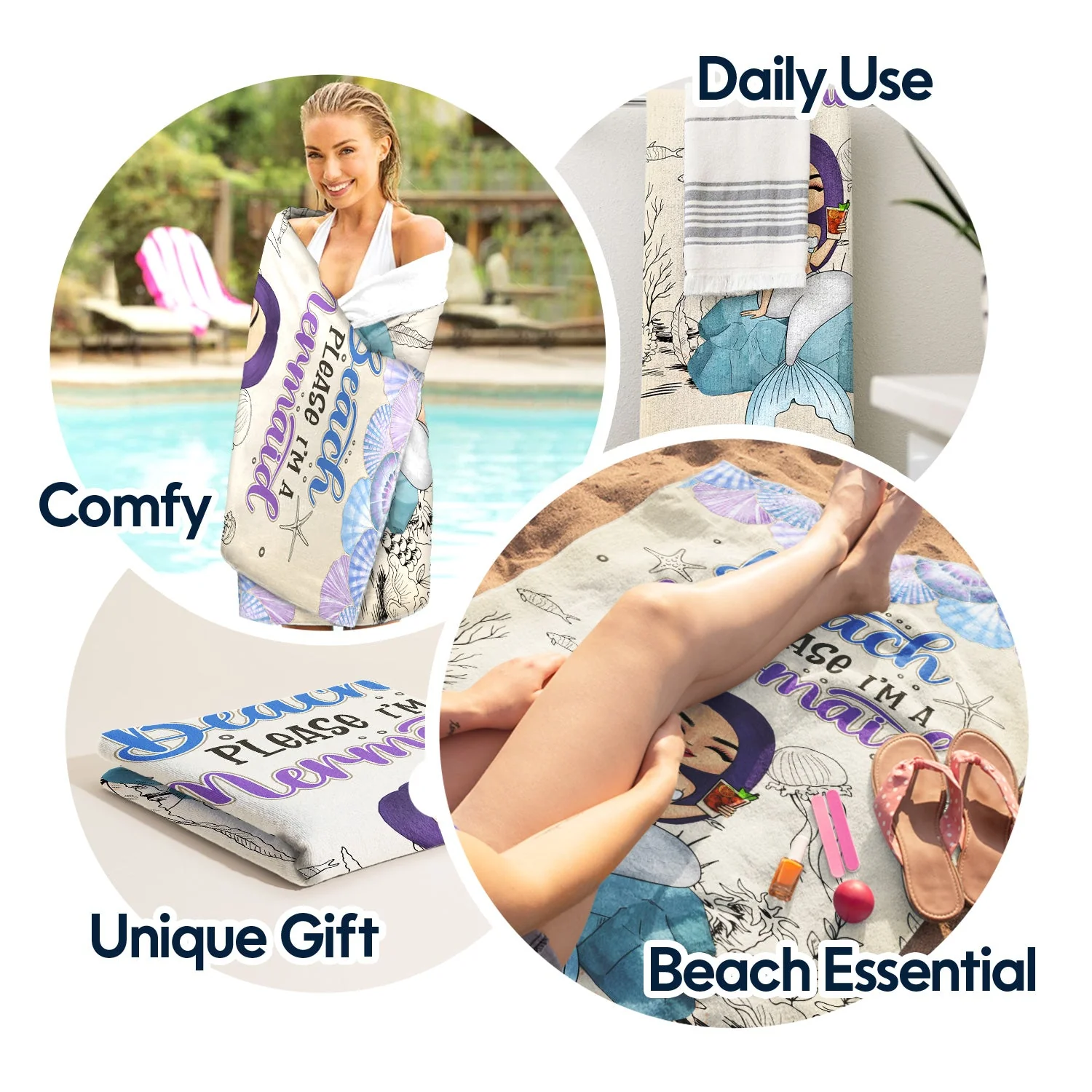 Mermaid Beach Please I'm A Mermaid - Gift For Women, Beach Lovers - Personalized Beach Towel - Image 5