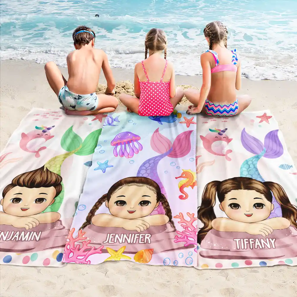 Mermaid Kids - Personalized Beach Towel - Image 2