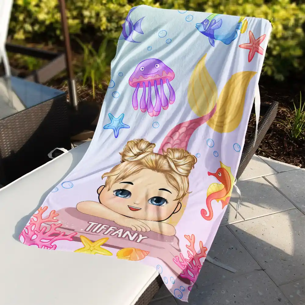 Mermaid Kids - Personalized Beach Towel - Image 3