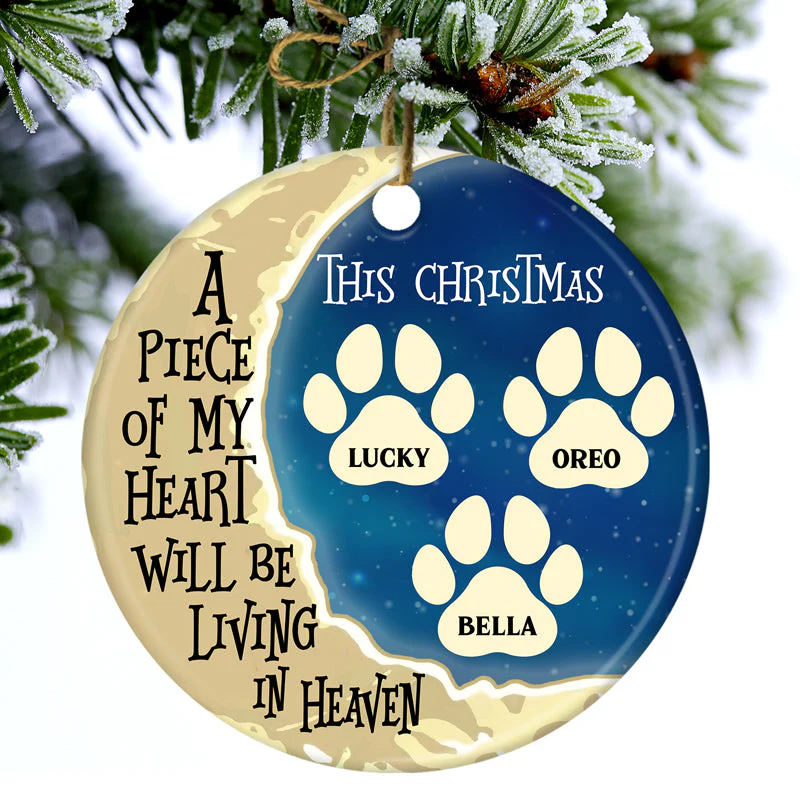 Merry Christmas A Piece Of My Heart - Memorial Gift For Pet Lovers - Christmas Gift - Personalized Custom Circle Ceramic Ornament - Image 3