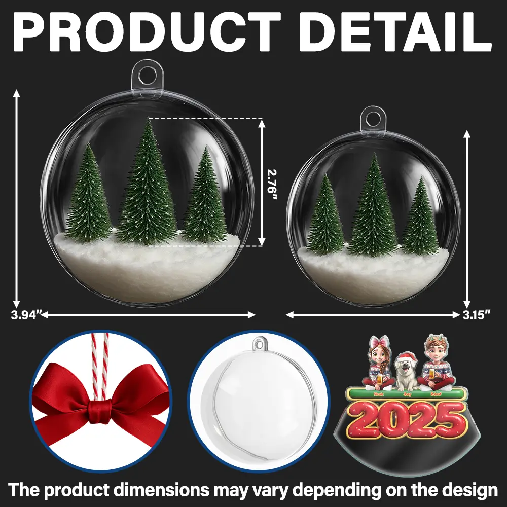 Merry Christmas All Family 3D Effect - Personalized 3D Acrylic Ball Ornament - Image 2