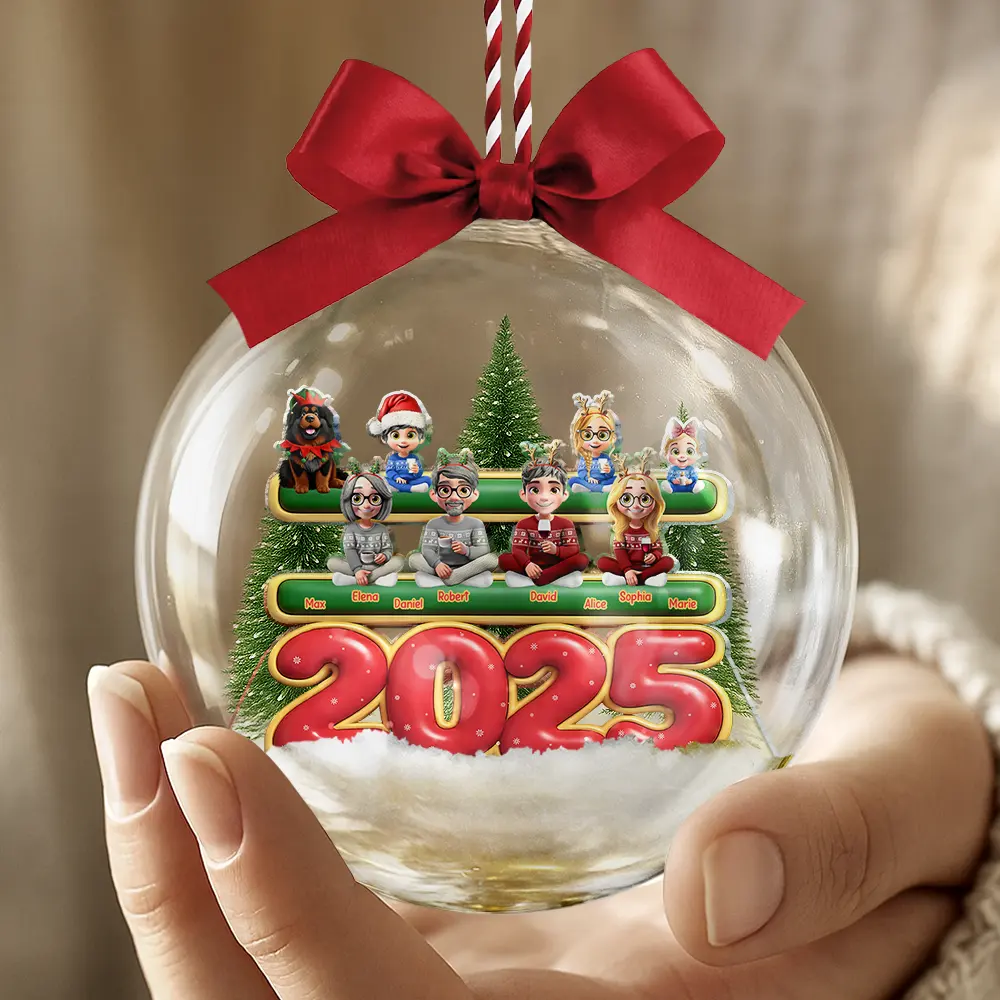 Merry Christmas All Family 3D Effect - Personalized 3D Acrylic Ball Ornament - Image 4