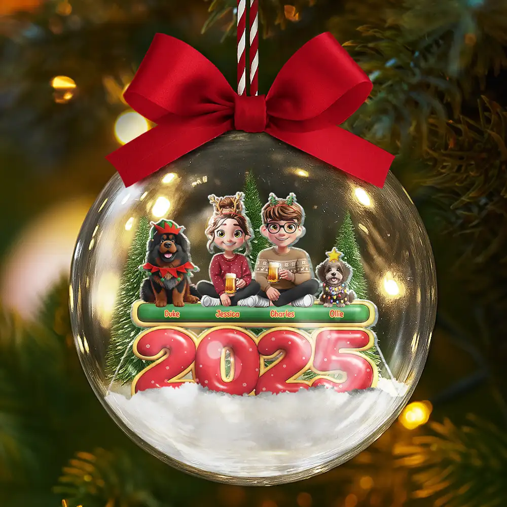 Merry Christmas All Family 3D Effect - Personalized 3D Acrylic Ball Ornament - Image 5